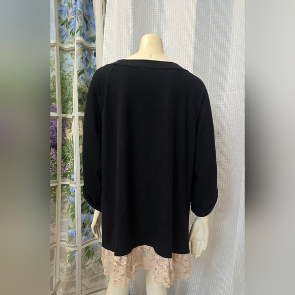 LOGO Lori Goldstein Top Womens XL Lace Ruffle Hem Adjustable Sleeve Black - Picture 3 of 15
